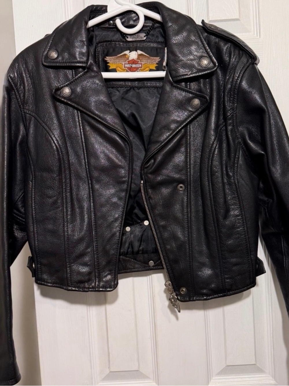 Harley-Davidson Black Leather Jacket with Gold and Silver Accents